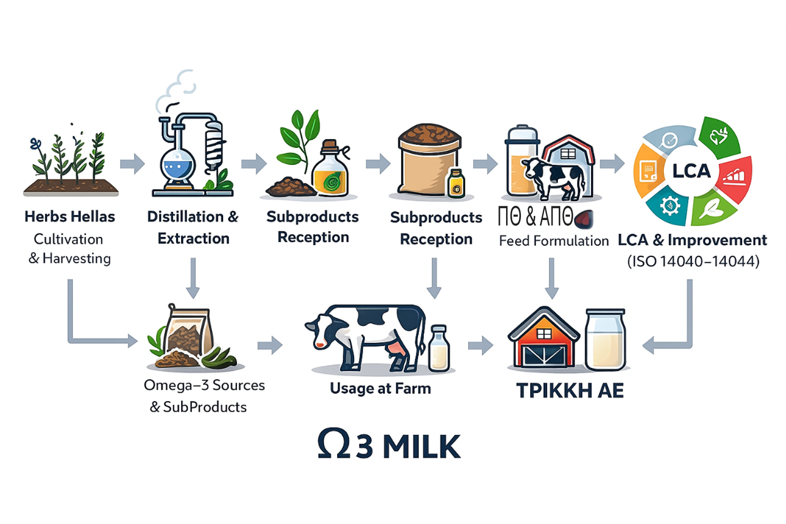 Διάγραμμα ροής του έργου – Από σιτηρέσιο έως πιλοτικά γαλακτοκομικά